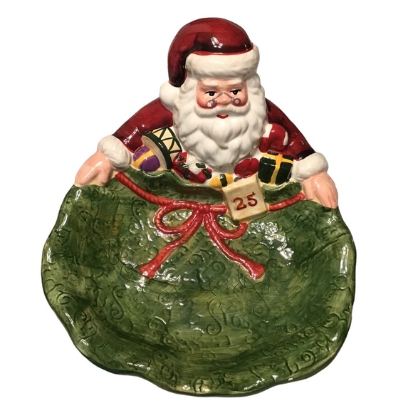 CHRISTMAS Serving/Cookie Dish 3-D Sculpted Ceramic Glossy Diameter 11” - Picture 1 of 6